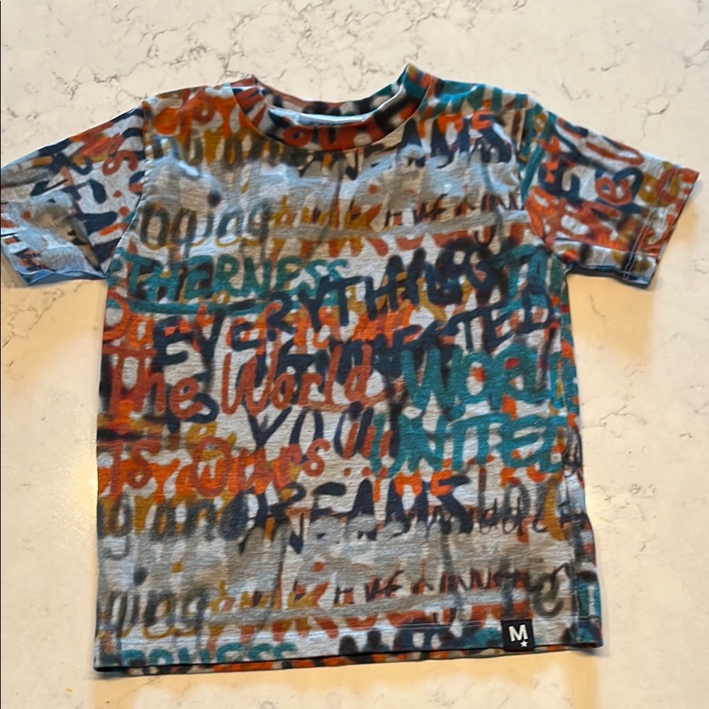 Molo Blue and Orange Short Sleeve Tee with Artistic Design